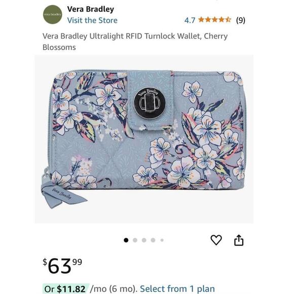 Vera Bradley Ultralight RFIS Turnlock Wallet / Cherry Blossom - Picture 8 of 11